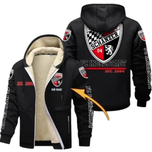 FC Ingolstadt Dicke Fleecejacke Herren, Fleecemantel mit Allover-Druck BDE74053125712 - Schwarz