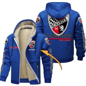 FC Ingolstadt Dicke Fleecejacke Herren, Fleecemantel mit Allover-Druck BDE74053125712 - Blau