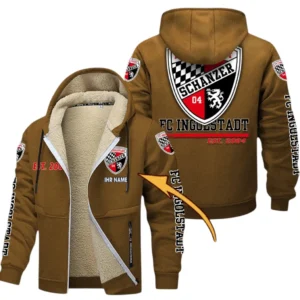FC Ingolstadt Dicke Fleecejacke Herren, Fleecemantel mit Allover-Druck BDE74053125712 - Braun