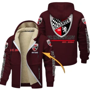 FC Ingolstadt Dicke Fleecejacke Herren, Fleecemantel mit Allover-Druck BDE74053125712 - Burgunderrot