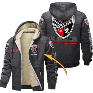 FC Ingolstadt Dicke Fleecejacke Herren, Fleecemantel mit Allover-Druck BDE74053125712 - Dunkelgrau