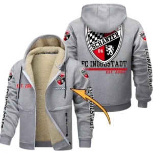 FC Ingolstadt Dicke Fleecejacke Herren, Fleecemantel mit Allover-Druck BDE74053125712 - Hellgrau