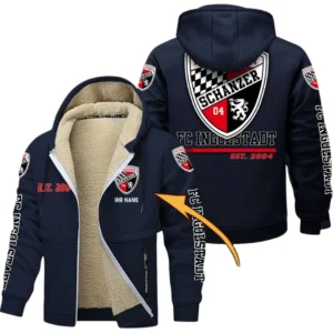 FC Ingolstadt Dicke Fleecejacke Herren, Fleecemantel mit Allover-Druck BDE74053125712 - Marineblau
