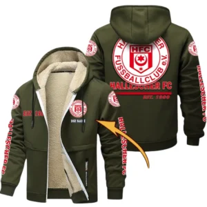 Hallescher FC Dicke Fleecejacke Herren, Fleecemantel mit Allover-Druck BDE74053125715 - Olivgrün