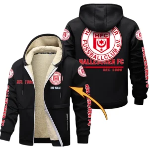 Hallescher FC Dicke Fleecejacke Herren, Fleecemantel mit Allover-Druck BDE74053125715 - Schwarz