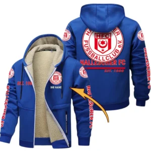 Hallescher FC Dicke Fleecejacke Herren, Fleecemantel mit Allover-Druck BDE74053125715 - Blau
