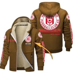 Hallescher FC Dicke Fleecejacke Herren, Fleecemantel mit Allover-Druck BDE74053125715 - Braun