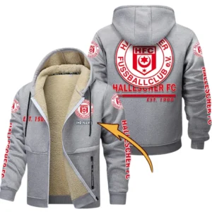 Hallescher FC Dicke Fleecejacke Herren, Fleecemantel mit Allover-Druck BDE74053125715 - Hellgrau