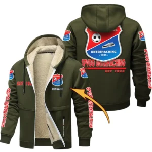 SpVgg Unterhaching Dicke Fleecejacke Herren, Fleecemantel mit Allover-Druck BDE74053125716 - Olivgrün