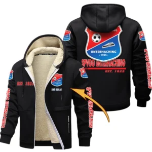 SpVgg Unterhaching Dicke Fleecejacke Herren, Fleecemantel mit Allover-Druck BDE74053125716 - Schwarz