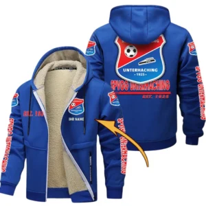 SpVgg Unterhaching Dicke Fleecejacke Herren, Fleecemantel mit Allover-Druck BDE74053125716 - Blau