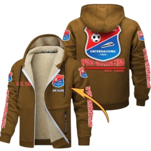 SpVgg Unterhaching Dicke Fleecejacke Herren, Fleecemantel mit Allover-Druck BDE74053125716 - Braun