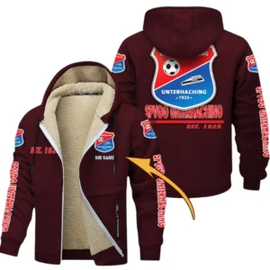 SpVgg Unterhaching Dicke Fleecejacke Herren, Fleecemantel mit Allover-Druck BDE74053125716 - Burgunderrot