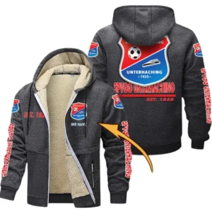SpVgg Unterhaching Dicke Fleecejacke Herren, Fleecemantel mit Allover-Druck BDE74053125716 - Dunkelgrau