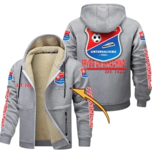 SpVgg Unterhaching Dicke Fleecejacke Herren, Fleecemantel mit Allover-Druck BDE74053125716 - Hellgrau