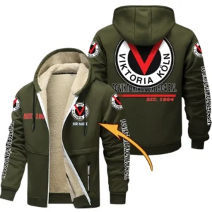Viktoria Köln Dicke Fleecejacke Herren, Fleecemantel mit Allover-Druck BDE74053125717 - Olivgrün
