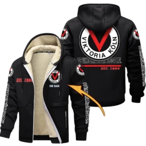 Viktoria Köln Dicke Fleecejacke Herren, Fleecemantel mit Allover-Druck BDE74053125717 - Schwarz