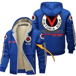 Viktoria Köln Dicke Fleecejacke Herren, Fleecemantel mit Allover-Druck BDE74053125717 - Blau