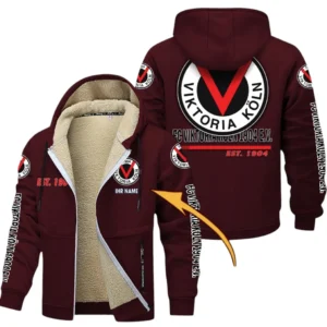 Viktoria Köln Dicke Fleecejacke Herren, Fleecemantel mit Allover-Druck BDE74053125717 - Burgunderrot