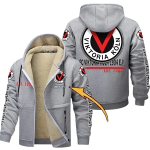 Viktoria Köln Dicke Fleecejacke Herren, Fleecemantel mit Allover-Druck BDE74053125717 - Hellgrau