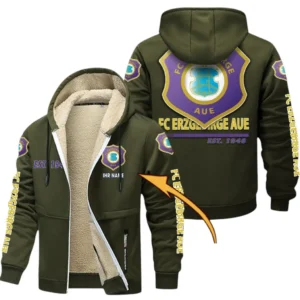 Erzgebirge Aue Dicke Fleecejacke Herren, Fleecemantel mit Allover-Druck BDE74053125718 - Olivgrün