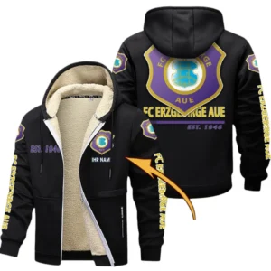 Erzgebirge Aue Dicke Fleecejacke Herren, Fleecemantel mit Allover-Druck BDE74053125718 - Schwarz