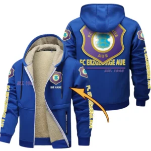 Erzgebirge Aue Dicke Fleecejacke Herren, Fleecemantel mit Allover-Druck BDE74053125718 - Blau