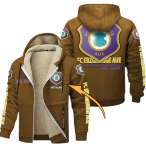Erzgebirge Aue Dicke Fleecejacke Herren, Fleecemantel mit Allover-Druck BDE74053125718 - Braun