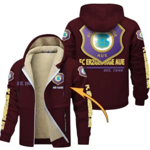 Erzgebirge Aue Dicke Fleecejacke Herren, Fleecemantel mit Allover-Druck BDE74053125718 - Burgunderrot