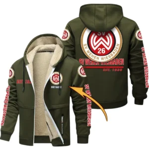 Wehen Wiesbaden Dicke Fleecejacke Herren, Fleecemantel mit Allover-Druck BDE74053125720 - Olivgrün