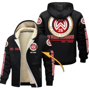 Wehen Wiesbaden Dicke Fleecejacke Herren, Fleecemantel mit Allover-Druck BDE74053125720 - Schwarz