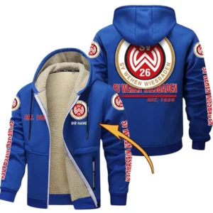 Wehen Wiesbaden Dicke Fleecejacke Herren, Fleecemantel mit Allover-Druck BDE74053125720 - Blau