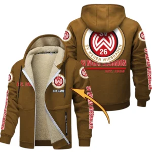 Wehen Wiesbaden Dicke Fleecejacke Herren, Fleecemantel mit Allover-Druck BDE74053125720 - Braun