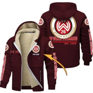 Wehen Wiesbaden Dicke Fleecejacke Herren, Fleecemantel mit Allover-Druck BDE74053125720 - Burgunderrot