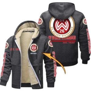 Wehen Wiesbaden Dicke Fleecejacke Herren, Fleecemantel mit Allover-Druck BDE74053125720 - Dunkelgrau