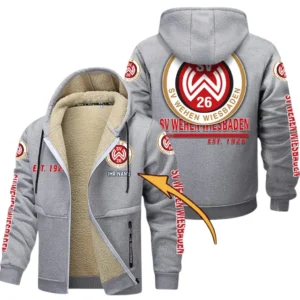 Wehen Wiesbaden Dicke Fleecejacke Herren, Fleecemantel mit Allover-Druck BDE74053125720 - Hellgrau