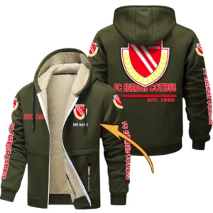 Energie Cottbus Dicke Fleecejacke Herren, Fleecemantel mit Allover-Druck BDE74053125721 - Olivgrün