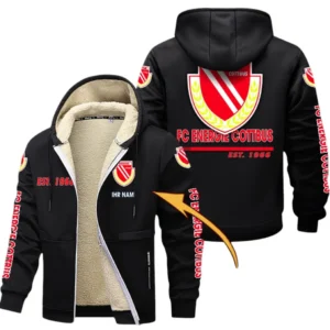Energie Cottbus Dicke Fleecejacke Herren, Fleecemantel mit Allover-Druck BDE74053125721 - Schwarz