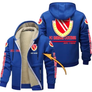Energie Cottbus Dicke Fleecejacke Herren, Fleecemantel mit Allover-Druck BDE74053125721 - Blau