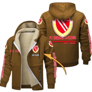 Energie Cottbus Dicke Fleecejacke Herren, Fleecemantel mit Allover-Druck BDE74053125721 - Braun
