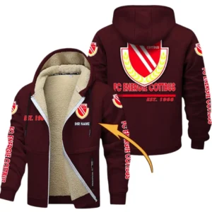 Energie Cottbus Dicke Fleecejacke Herren, Fleecemantel mit Allover-Druck BDE74053125721 - Burgunderrot