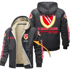 Energie Cottbus Dicke Fleecejacke Herren, Fleecemantel mit Allover-Druck BDE74053125721 - Dunkelgrau