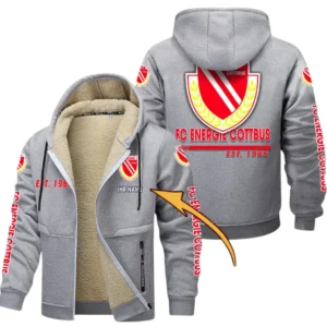 Energie Cottbus Dicke Fleecejacke Herren, Fleecemantel mit Allover-Druck BDE74053125721 - Hellgrau
