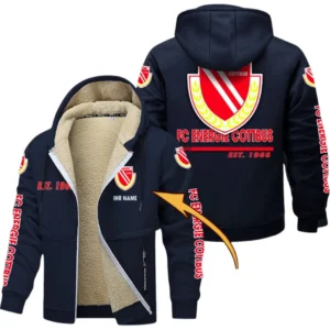 Energie Cottbus Dicke Fleecejacke Herren, Fleecemantel mit Allover-Druck BDE74053125721 - Marineblau