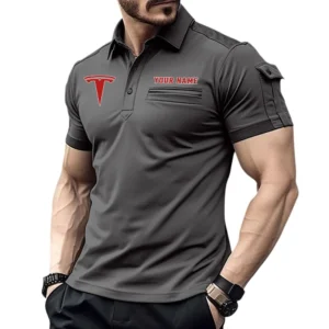 Tesla Poloshirt mit Tasche, All Over Print Hemd für Männer Tesla Fan CAR445060325011 - Grau