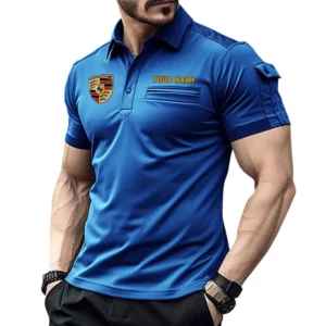Porsche Poloshirt mit Tasche, All Over Print Hemd für Männer Porsche Fan CAR445060325020 - Blau