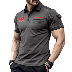 Honda Motorcycle Poloshirt mit Tasche, All Over Print Hemd für Männer Honda Motorcycle Fan CAR445060325031 - Grau