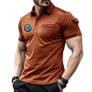 Alfa Romeo Poloshirt mit Tasche, All Over Print Hemd für Männer Alfa Romeo Fan CAR445060325038 - Orange