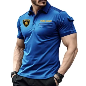 Lamborghini Poloshirt mit Tasche, All Over Print Hemd für Männer Lamborghini Fan CAR445060325044 - Blau