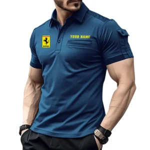 Ferrari Poloshirt mit Tasche, All Over Print Hemd für Männer Ferrari Fan CAR445060325058 - Marineblau